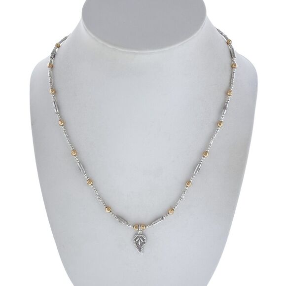 Thai Karen Hill Tribe Sterling Silver Gold Vermeil Beaded Leaf Necklace 18" - Picture 1 of 5